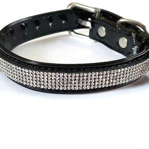 Dog Collar Faux Diamonds & Blk Patent Leather